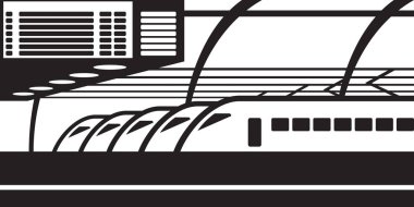 Tren istasyonundaki yüksek hızlı trenler - vektör illüstrasyonu