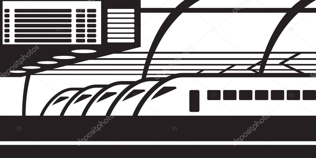 High speed trains on platform at railway station - vector illustration