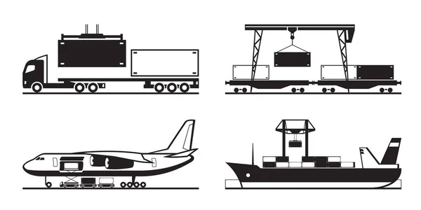 Caricamento Container Sul Terminal Merci Illustrazione Vettoriale — Vettoriale Stock
