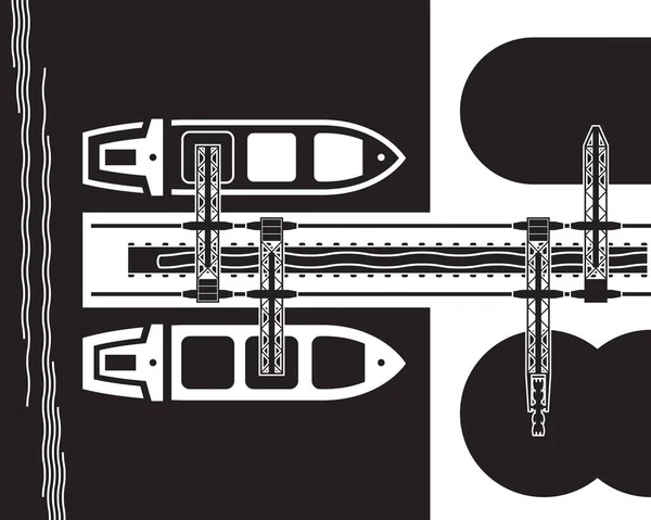 Grúa Cargando Barcos Industriales Con Ilustración Vectorial Materias Primas — Vector de stock