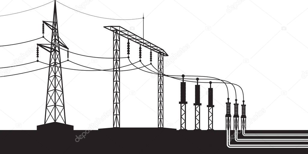 Overground and underground electricity transmission grid  vector illustration