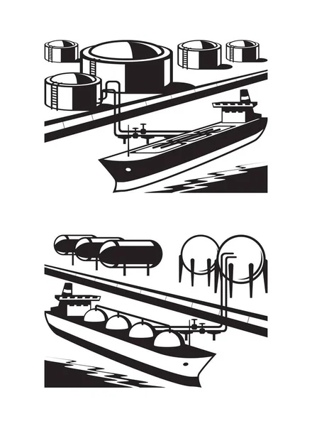 Tanker Benzine Gas Terminal Vector Illustratie — Stockvector