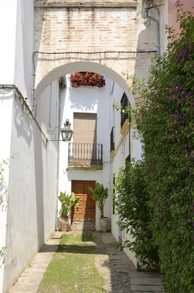 Cordoba, Endülüs, İspanya Yahudi mahallesinde bulunan beyaz sokak taş kemer.