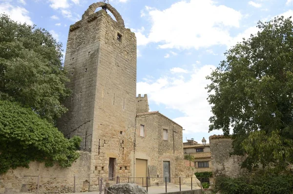 Stone Tower Medieval Village Peratallada Located Middle Emporda Region Girona — Stock Photo, Image