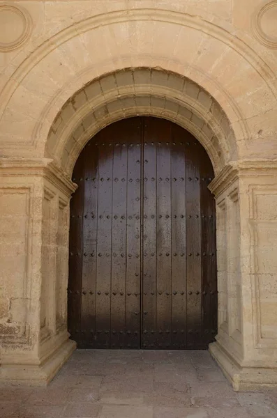 Wooden Door Royal Collegiate Church Antequera City Province Malaga Andalusia — Stock Photo, Image