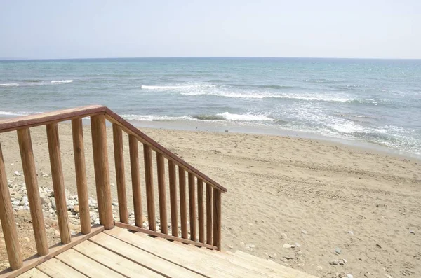 Escaliers Bois Descendant Vers Plage Marbella Andalousie Espagne — Photo