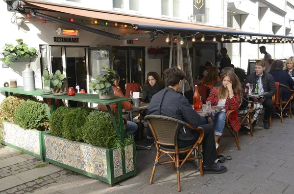 Copenhague Dinamarca Septiembre 2018 Peopple Restaurante Aire Libre Calle Del — Foto de Stock