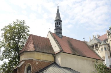 Din heykelleri önünde kilise Aziz Peter ve Paul eski şehir Krakow, Polonya.