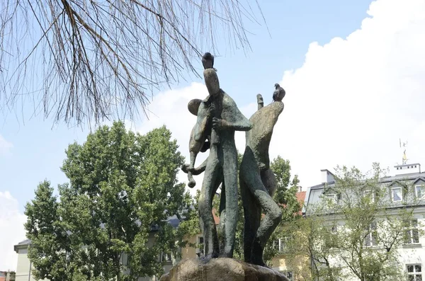 Cracovie Pologne Juillet 2018 Sculpture Bronze Trois Musiciens Rue Wolnica — Photo