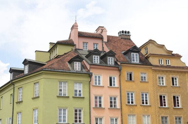 Colorful traditional houses at the Castle Square in Warsaw, Poland.