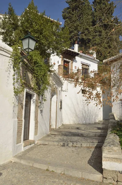 Arnavut Kaldırımlı Yamaç Içinde Ortaçağ Mağribi Lçesi Albaicin Granada Endülüs — Stok fotoğraf