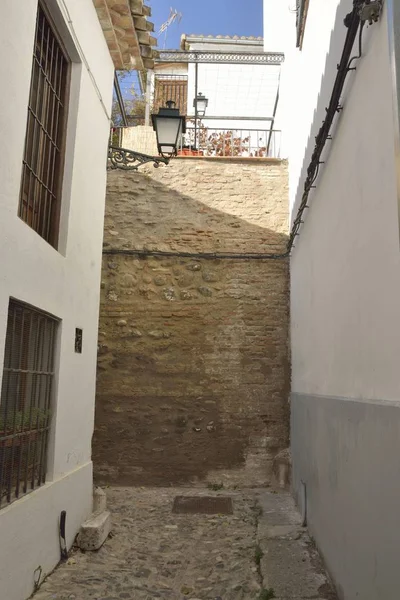 Jalan Batu Sempit Distrik Abad Pertengahan Albaicin Granada Andalusia Spanyol — Stok Foto