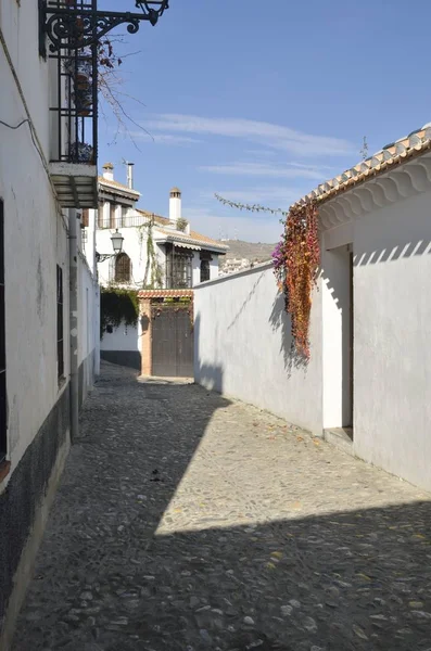 Calle Piedra Andaluza Barrio Medieval Morisco Del Albaicín Granada Andalucía —  Fotos de Stock