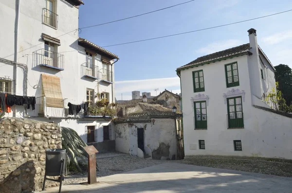 Plaza Con Alhambra Fondo Barrio Del Albaicín Granada Andalucía España — Foto de Stock