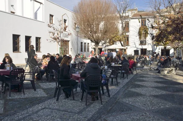 Granada Spanien Dezember 2014 Menschen Der Bar Freien Auf Dem — Stockfoto