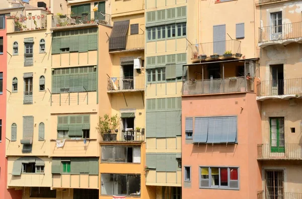 Fachadas Antigas Casas Cidade Velha Girona Catalunha Espanha Fotos De Bancos De Imagens