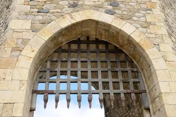 Detal Wejście Łuk Besalu Średniowieczne Miasto Girona Katalonia Hiszpania — Zdjęcie stockowe