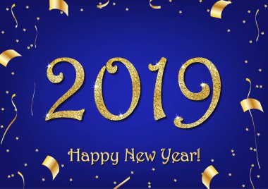Mutlu yeni yıl 2019. Vektör çizim tasarım elegance altın renk.