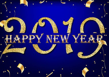 Mutlu yeni yıl 2019. Vektör çizim tasarım elegance altın renk.