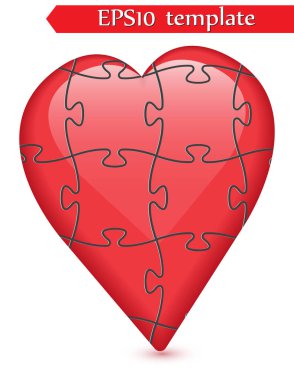 Bulmaca vektör grafik şablonu illüstrasyon izole beyaz arka plan üzerinde renkli kalp şeklinde