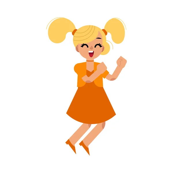Vecteur mignon blonde fille dans robe danses — Image vectorielle