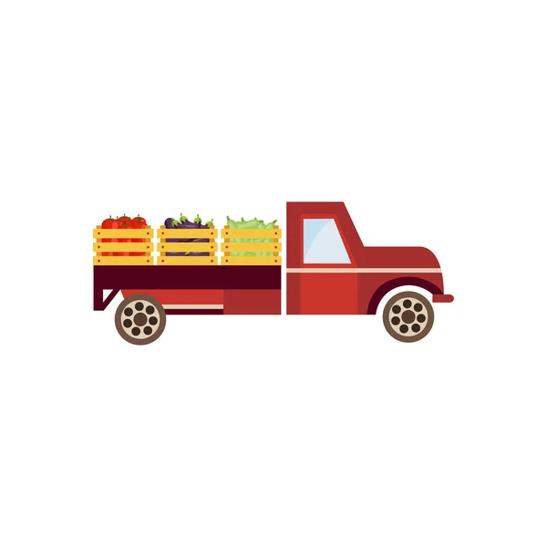 Vecteur camion fermier plat avec des légumes — Image vectorielle