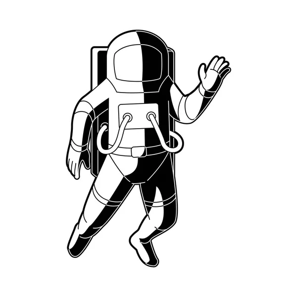 Kosmonaut in ruimtepak vliegen in gewichtloosheid in de ruimte geïsoleerd op witte achtergrond. — Stockvector