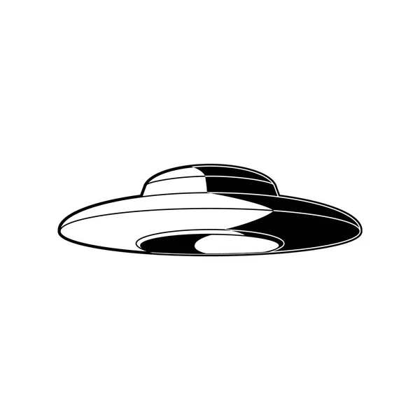 Ufo Alien Raumschiff mit außerirdischen Besuchern isoliert auf weißem Hintergrund. — Stockvektor