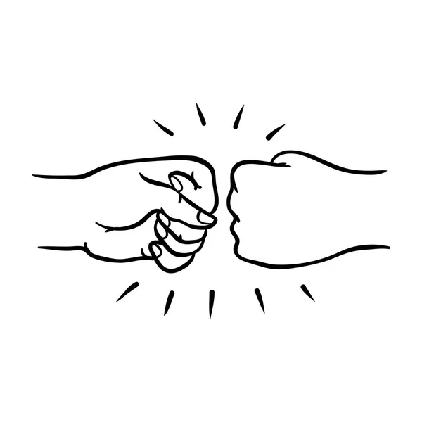 Dwie ręce człowieka, dając pięść guz gest w styl szkic na białym tle. — Wektor stockowy