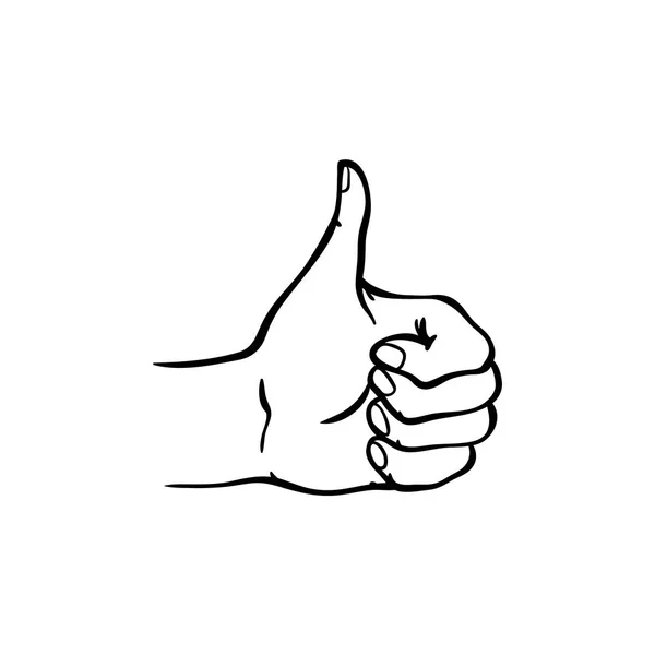 Human hand showing thumbs up gesture in sketch style isolated on white background. — Stock Vector