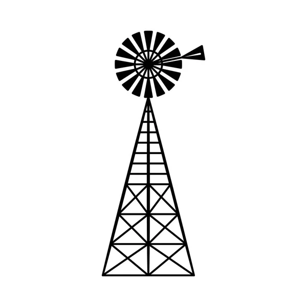 Tecnologia clássica de turbina de moinho de vento vintage isolada em fundo branco . — Vetor de Stock