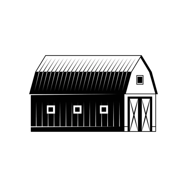 Beyaz arka plan üzerinde izole çiftlik barn siyah beyaz siluet. — Stok Vektör