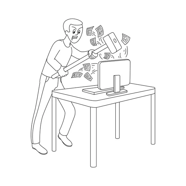 Vektor plochý muž s hummer lámání monitoru — Stockový vektor