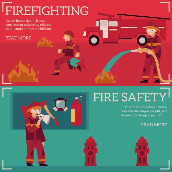 Банер концепції векторного пожежогасіння та пожежної безпеки — стоковий вектор