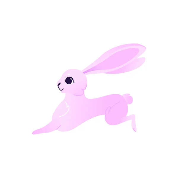 白い背景に分離された前方実行しているピンクの毛皮でかわいいウサギ. — ストックベクタ