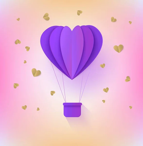 Vetor balão de ar quente papercut forma do coração — Vetor de Stock