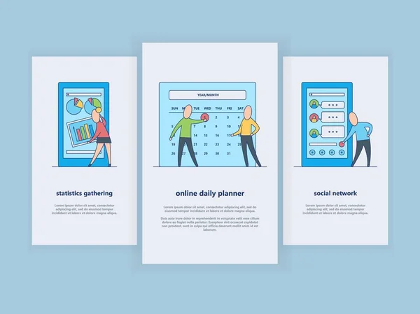 Mobile App mit benutzerfreundlichem Interface-Konzept - Einsatz und Anpassung von Anwendungsbannern. — Stockvektor