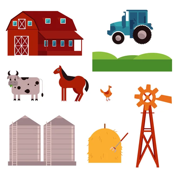 Ensemble d'éléments de conception de ranch rural vectoriel — Image vectorielle