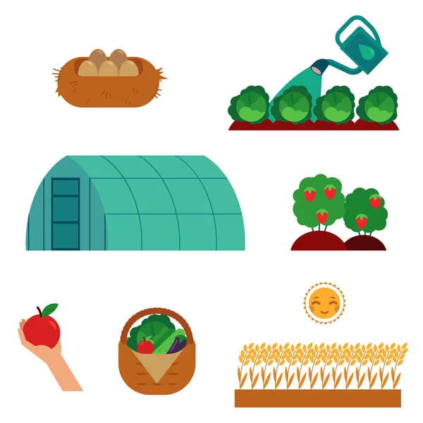 Escenas de agricultura y jardinería ambientadas en estilo plano de dibujos animados aislados sobre fondo blanco . — Vector de stock