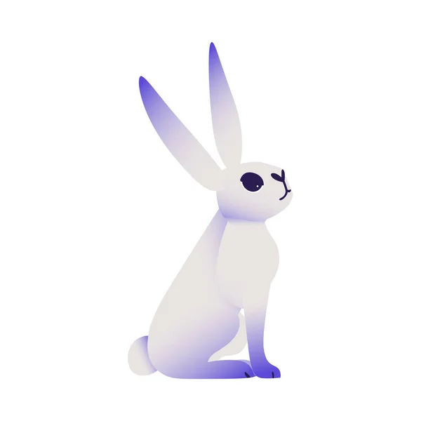 Cute rabbit with ultra violet ears and legs sitting and looking up isolated on white background. — Stock Vector