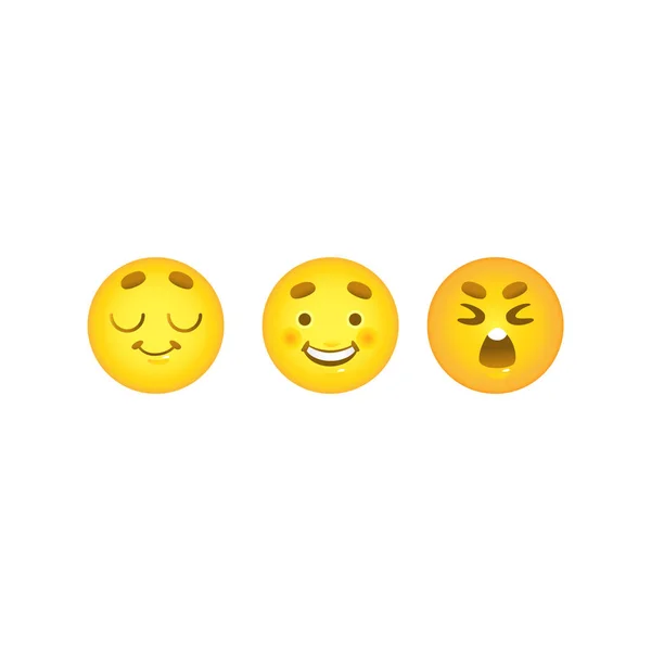 Boules émoticônes souriantes serties d'émotions faciales rêveuses, heureuses et pleurantes isolées sur fond blanc . — Image vectorielle