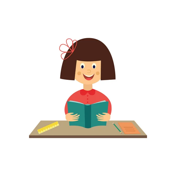 Wektor płaskie dziewczyna dziecko nauki czytania książki — Wektor stockowy
