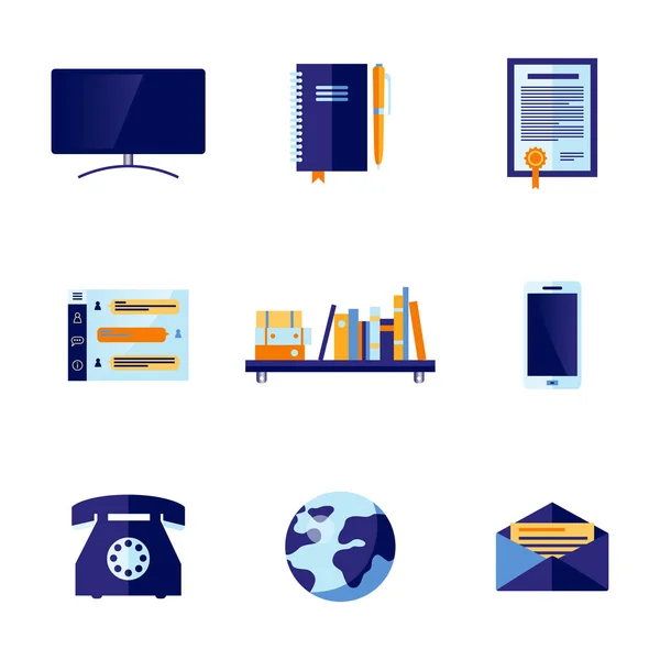 Vector flat office and communication icon set — Stock Vector