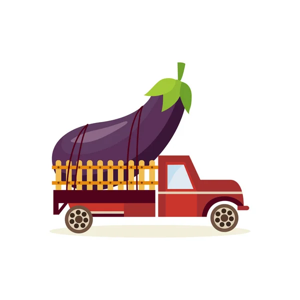 农业作物概念与大成熟的茄子在后面的卡车汽车隔离. 白色背景. — 图库矢量图片