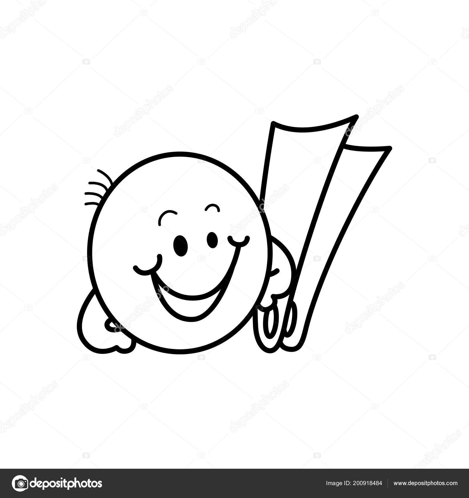 Sorrindo Bonito Emoticon Desenhado à Mão Isolado No Fundo Branco