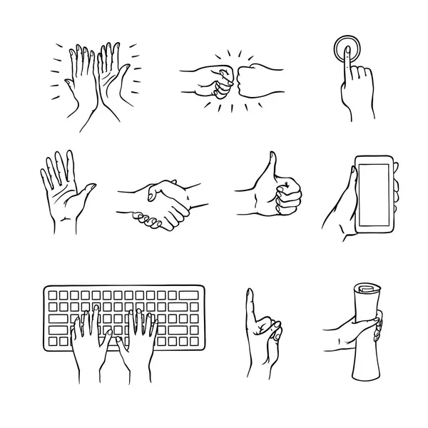 Vector sketch hands gesturing set — Stock Vector