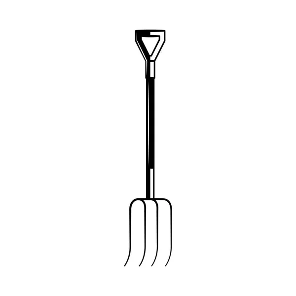 Hand landelijke vork zwart-wit silhouet - tuinieren en landbouw gereedschap. — Stockvector