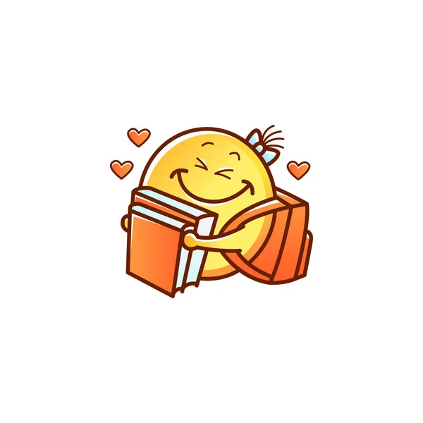 Smiley visage écolière avec sac à dos câlins livres avec amour . — Image vectorielle