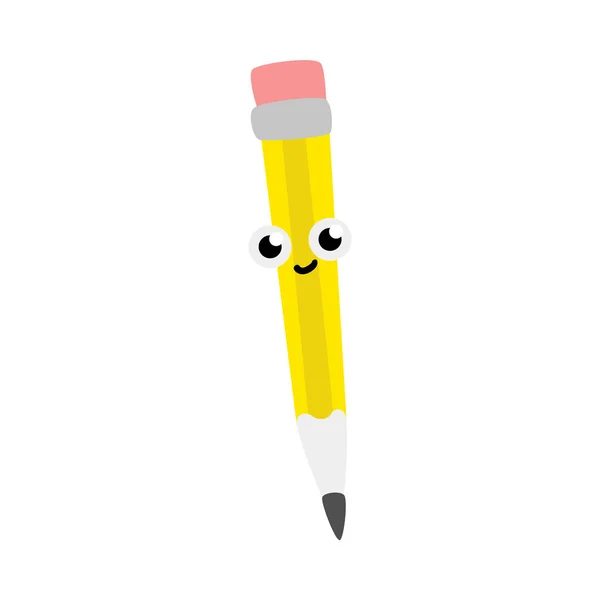 可爱的简单铅笔与橡皮擦卡通人物在白色背景下隔离. — 图库矢量图片