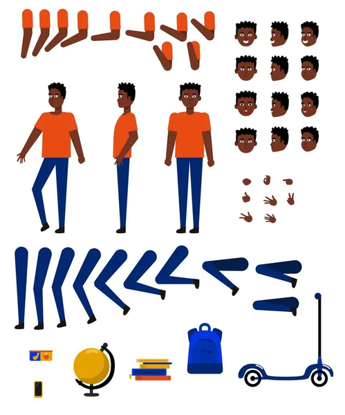 Vector plana africana estudiante creación conjunto — Archivo Imágenes Vectoriales